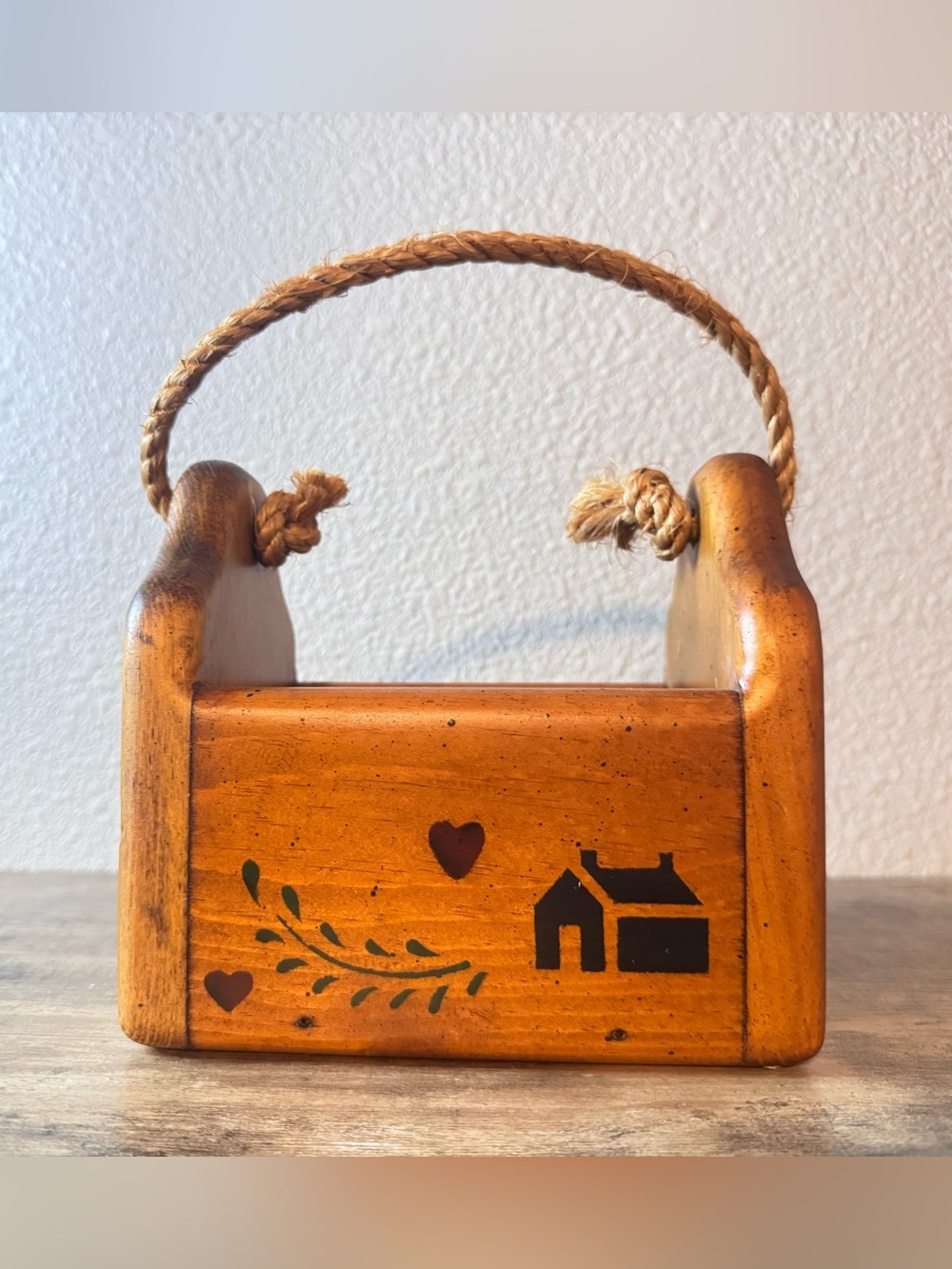 Hand-Painted Rustic Wooden Caddy in Warm Honey Brown by - Picture 2 of 10